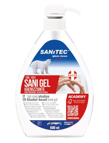 Gel igienizzante mani alcolico 60% pronto all'uso sani gel sanitec 600 ml uso professionale
