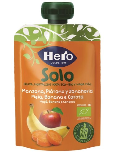 Hero solo - frutta frullata biologica 100% gusto mela banana carota - 100 g