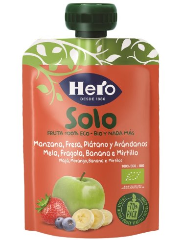 Hero solo - frutta frullata biologica 100% gusto mela banana fragola - 100 g