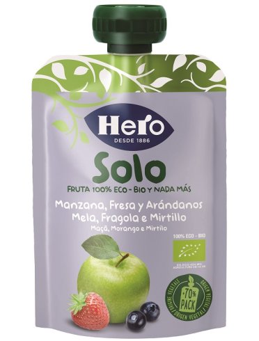 Hero solo - frutta frullata biologica 100% gusto mela fragola mirtillo - 100 g