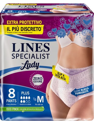 Lines specialist pants - pannoloni per incontinenza assorbenza plus - taglia m 8 pezzi