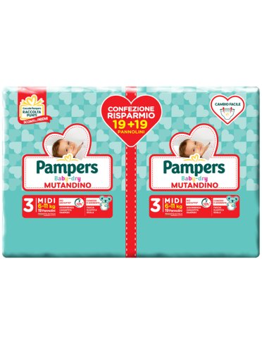 Pampers baby dry pannolino a mutandina duo dwct midi 38 pezzi