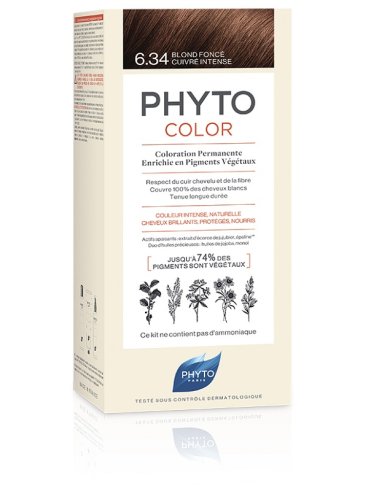 Phytocolor 6,34 biondo scuro ramato intenso latte + crema +maschera + foglietto illustrativo + 1 paio di guanti