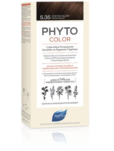 Phytocolor 5,35 castano chiaro cioccolato latte + crema + maschera + foglietto illustrativo + 1 paio di guanti