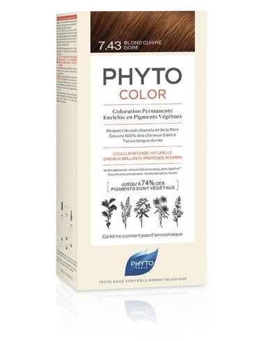 Phytocolor 7,43 biondo ramato dorato latte + crema + maschera + foglietto illustrativo + 1 paio di guanti