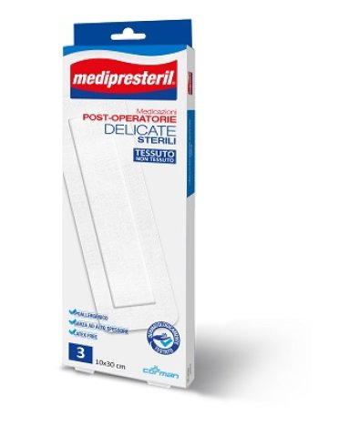 Medicazione post operatoria medipreseteril delicata tnt 10x30cm 3 pezzi