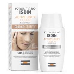 Isdin Fotoultra 100 Active Unify Color - Crema Solare Viso Schiarente con Protezione Molto Alta SPF 50+ - 50 ml
