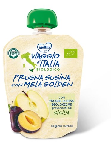 Mellin viaggio italia pouch bio mela+prugna+susina 90 g