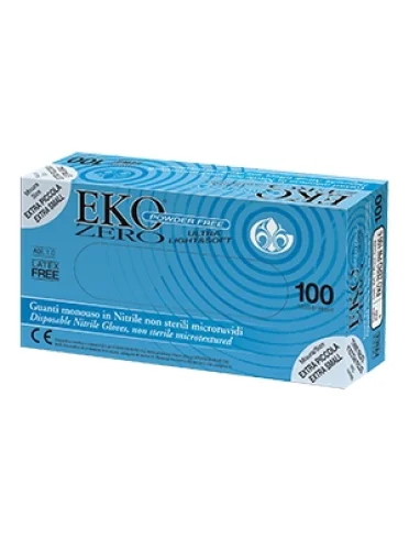 Guanto monouso in nitrile blu superficie microruvida eko zero pw senza polvere misura 6 extra small 100 pezzi