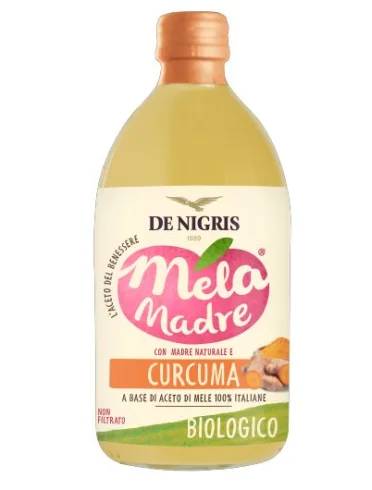 Mela madre aceto mele biologico non filtrato con curcuma 500ml Mela madre aceto mele biologico non filtrato con curcuma 500ml