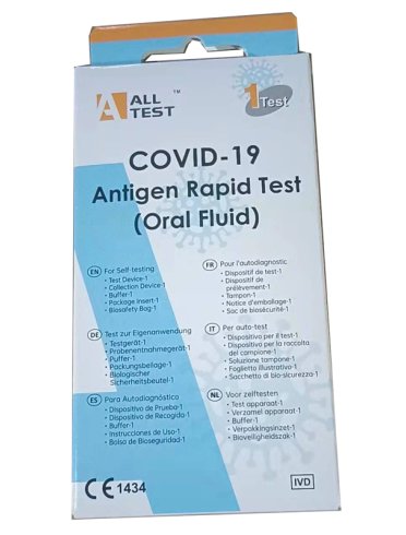 Test antigenico rapido covid-19 alltest autodiagnostico determinazione qualitativa antigeni sars-cov-2 in campioni salivari mediante immunocromatografia