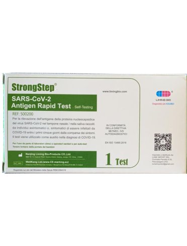 Test antigenico rapido covid-19 strongstep autodiagnostico determinazione qualitativa antigeni sars-cov-2 in tamponi nasali/orofaringei/saliva mediante immunocromatografia