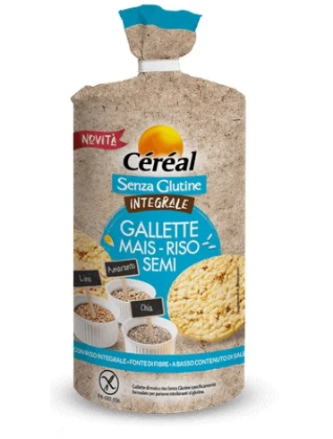 Cereal senza glutine integrale gallette mais riso semi 115 g Cereal senza glutine integrale gallette mais riso semi 115 g