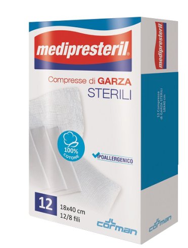 Garza compressa medipresteril 12/8 fu 18x40cm 12 pezzi Garza compressa medipresteril 12/8 fu 18x40cm 12 pezzi
