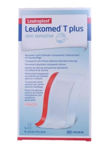 Leukomed t plus skin sensitive medicazione post-operatoria trasparente impermeabile con massa adesiva al silicone 8x15cm5 pezzi