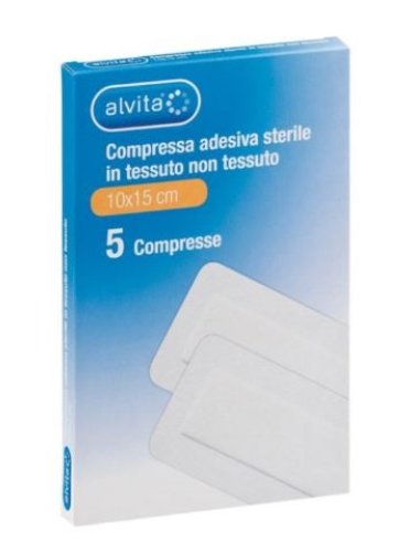 Alvita garza compressa adesiva sterile in tessuto non tessuto estensibile bianco 10x15cm 5 pezzi