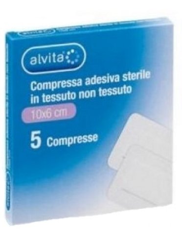 Alvita garza compressa adesiva sterile in tessuto non tessuto estensibile bianco 10x6cm 5 pezzi Alvita garza compressa adesiva sterile in tessuto non tessuto estensibile bianco 10x6cm 5 pezzi