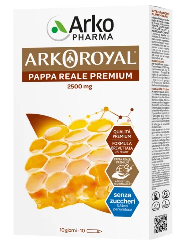 Arkoroyal pappa reale 2500 mg senza zucchero 10 fiale Arkoroyal pappa reale 2500 mg senza zucchero 10 fiale