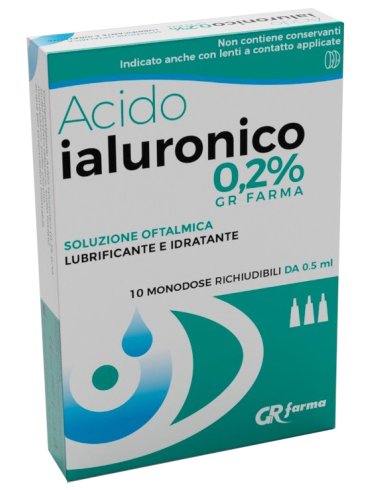 Soluzione oftalmica lubrificante e idratante acido ialuronico 0,2% 10 monodose richiudibili da 0,5 ml
