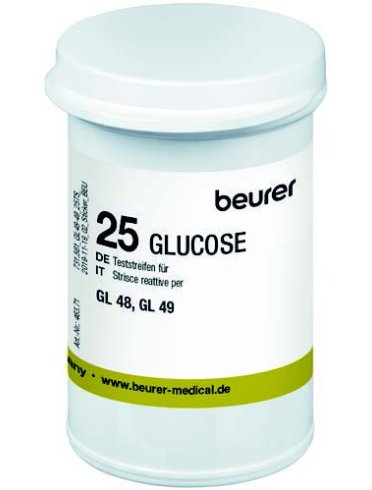 Strisce misurazione glicemia beurer per glucometro gl48/gl49in flacone 25 pezzi