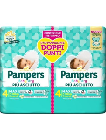 Pampers baby dry pannolino duo downcount maxi 34 pezzi