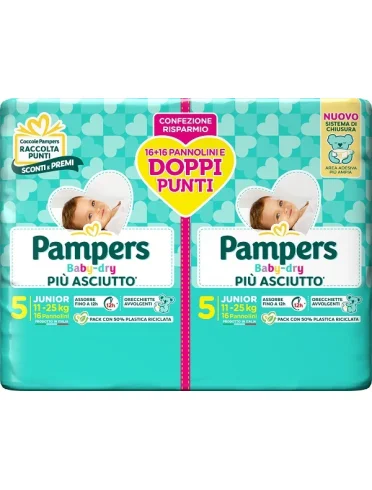 Pampers baby dry pannolino duo downcount junior 32 pezzi