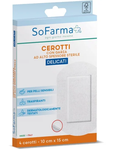 Cerotto delicato sofarmapiu' 10x15 cm 4 pezzi Cerotto delicato sofarmapiu' 10x15 cm 4 pezzi