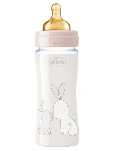 Chicco original touch biberon in caucciù rosa di vetro flusso lento 0m+ 240 ml