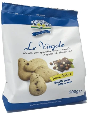 Happy farm virgole gocce cioccolata e granella nocciole 200g Happy farm virgole gocce cioccolata e granella nocciole 200g