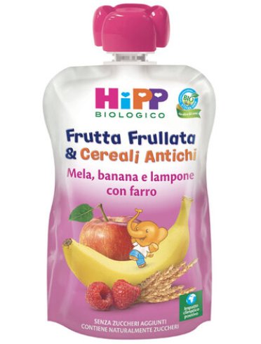 Hipp bio frutta frullata&cereali antichi mela banana lamponefarro 90 g