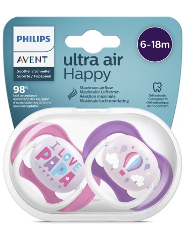 Avent ultra air succhietto papa/balloon femmina 6-18 mesi 2pezzi