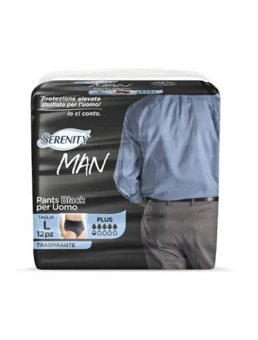 Pannolino serenity man pants black taglia media 12 pezzi Pannolino serenity man pants black taglia media 12 pezzi