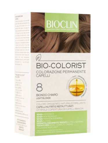 Bioclin bio color fast&perfection 8,0 biondo chiaro crema colorante 60 ml + rivelatore in crema 60 ml + bio color shampoo 10 ml + bio color maschera 10 ml