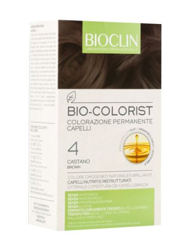 Bioclin bio color fast&perfection 4,0 castano crema colorante 60 ml + rivelatore in crema 60 ml + bio color shampoo 10 ml + bio color maschera 10 ml