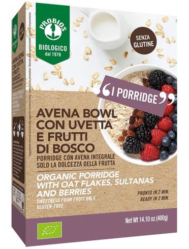 Probios bio avena bowl frutti di bosco porridge con avena integrale 400 g