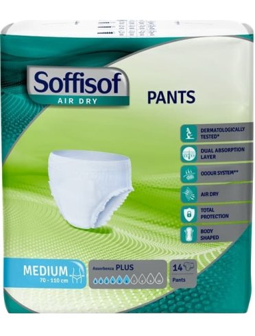 Pannolone per incontinenza soffisof air dry pants plus large14 pezzi