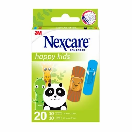 3M Nexcare Happy Kids Animals Cerotti per Bambini 20 Pezzi