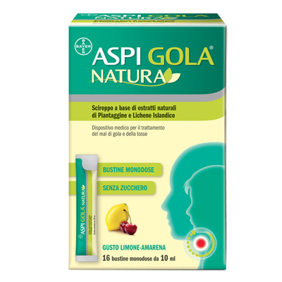 Aspi Gola Natura - Trattamento del Mal di Gola e della Tosse - 16 Bustine Monodose