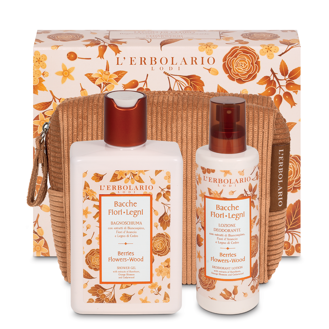 L'Erbolario Bacche Fiori di Legno Beauty Pochette - Bagnoschiuma Legno di Cedro 250 ml + Deodorante 100 ml - Edizione Limitata