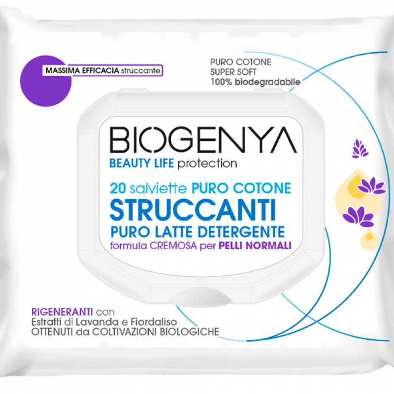 BIOGENYA OED SALVIETTINE STRUCCANTI IN COTONE LATTE PELLI NORMALI 20 PEZZI