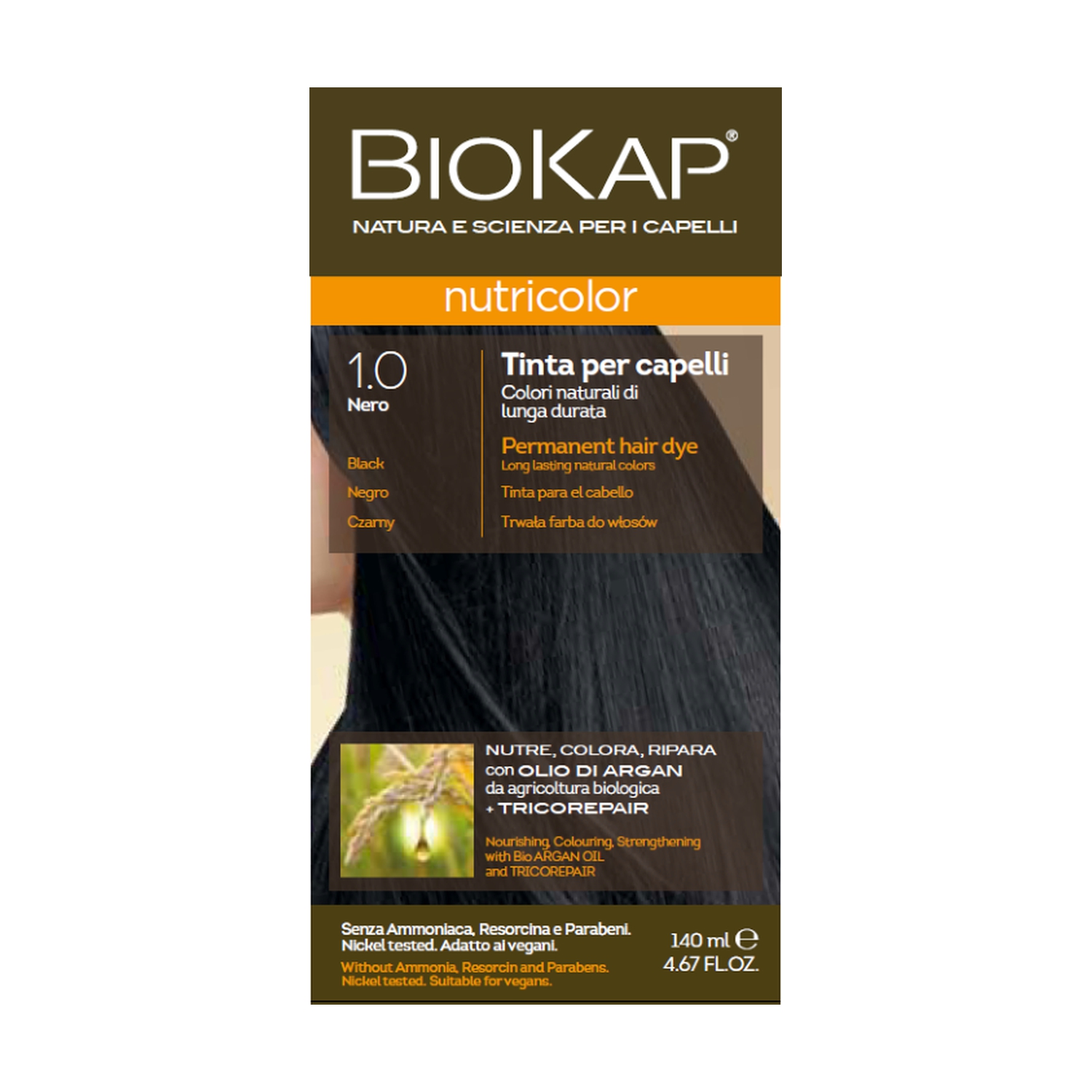 Biokap Nutricolor - Tinta per Capelli Colore 1.0 Nero - 140 ml
