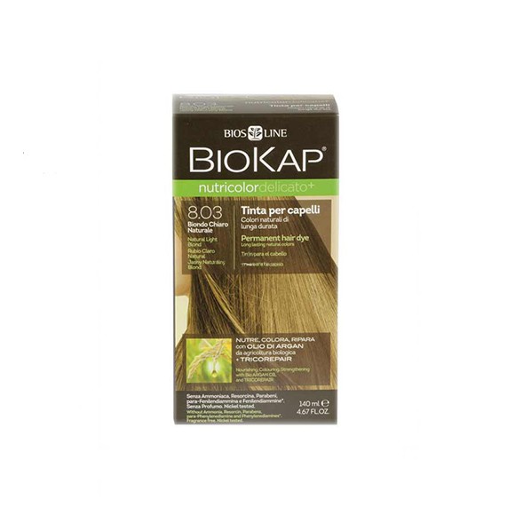 BIOKAP NUTRICOLOR DELICATO + 8,03 BIONDO CHIARO NATURALE TINTA TUBO + FLACONE