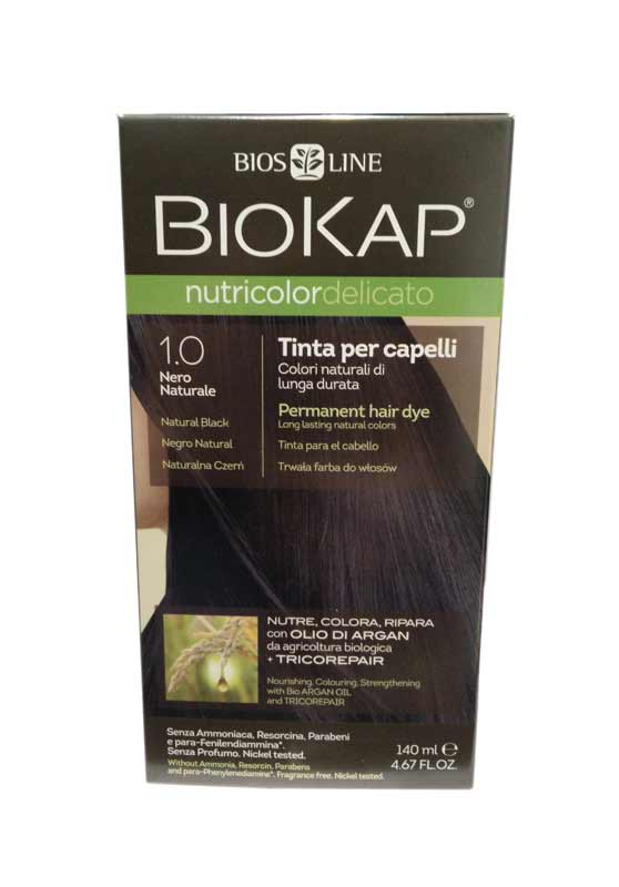 BIOKAP NUTRICOLOR DELICATO 1,0 NERO NATURALE TINTA TUBO + FLACONE