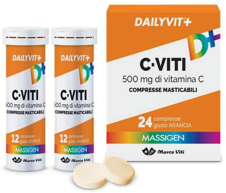 Massigen Dailyvit+ C-Viti 500 mg - Integratore di Vitamina C per Difese Immunitarie - 24 Compresse Masticabili