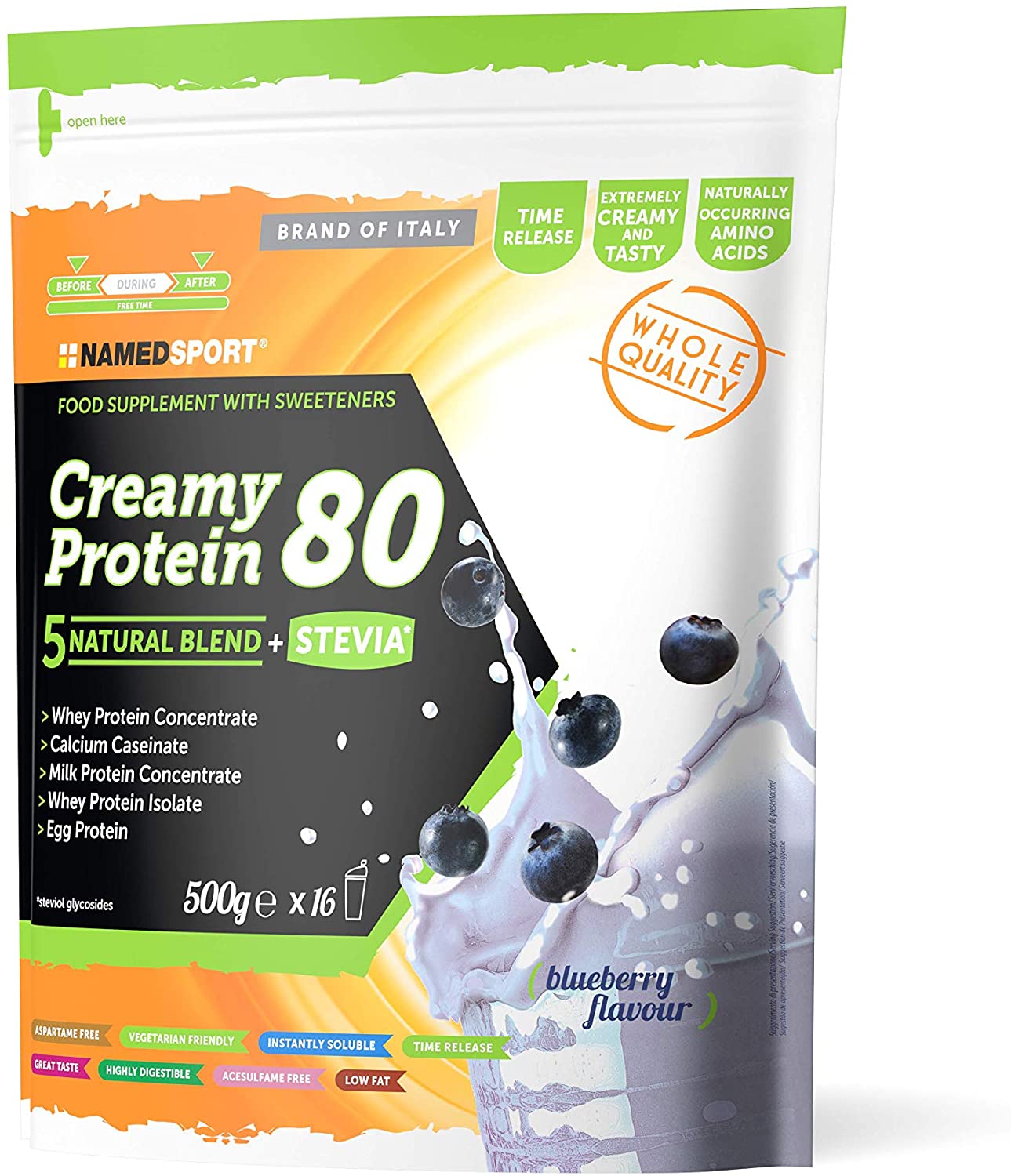 Named Sport Creamy Protein 80 Gusto Cherry Blueberry - Integratore per Massa Muscolare - 500 g