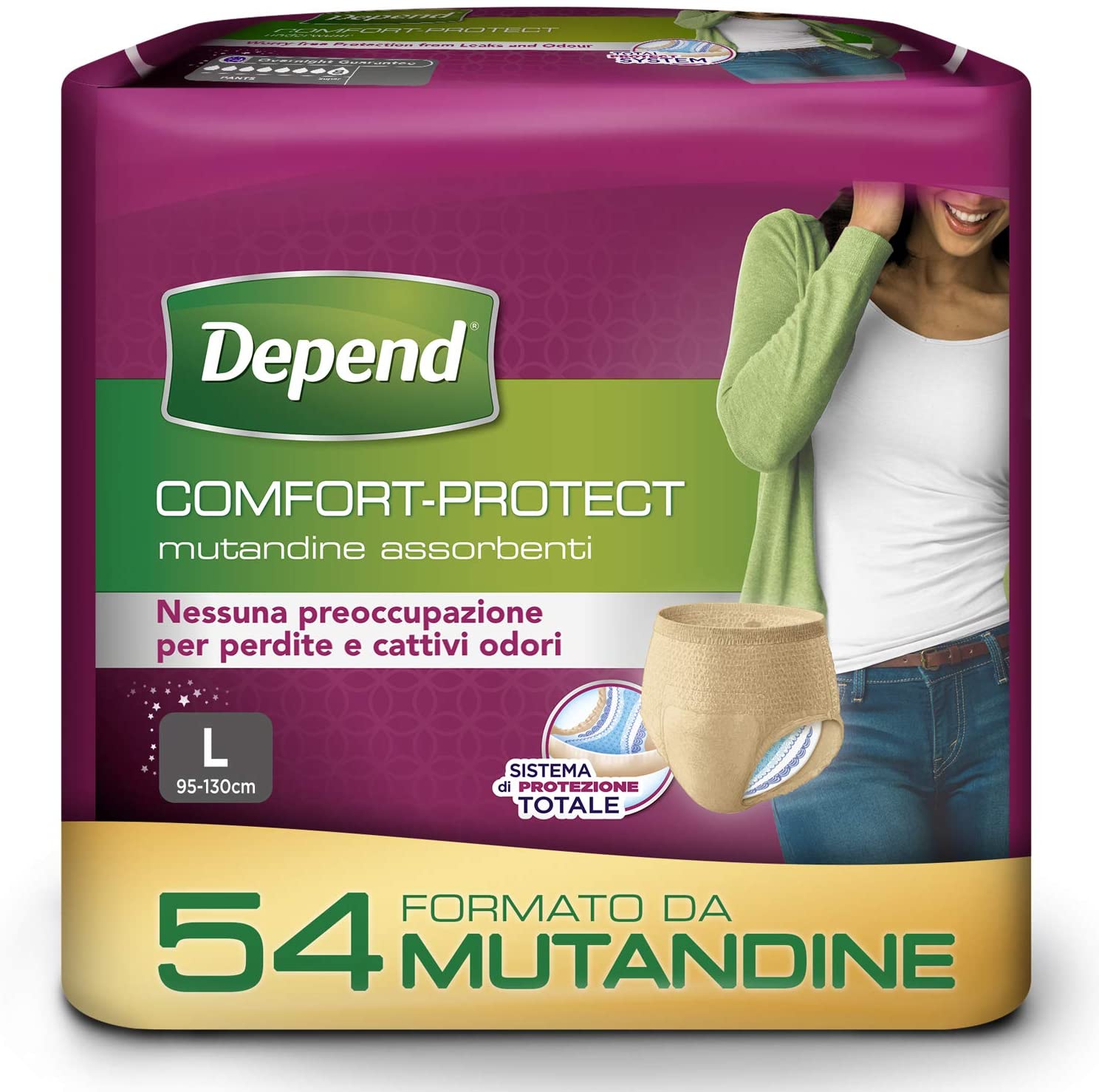 DEPEND COMFORT PROTECT DONNA MUTANDINA ASSORBENTE LARGE SUPEA ASSORBENTE 9 PEZZI
