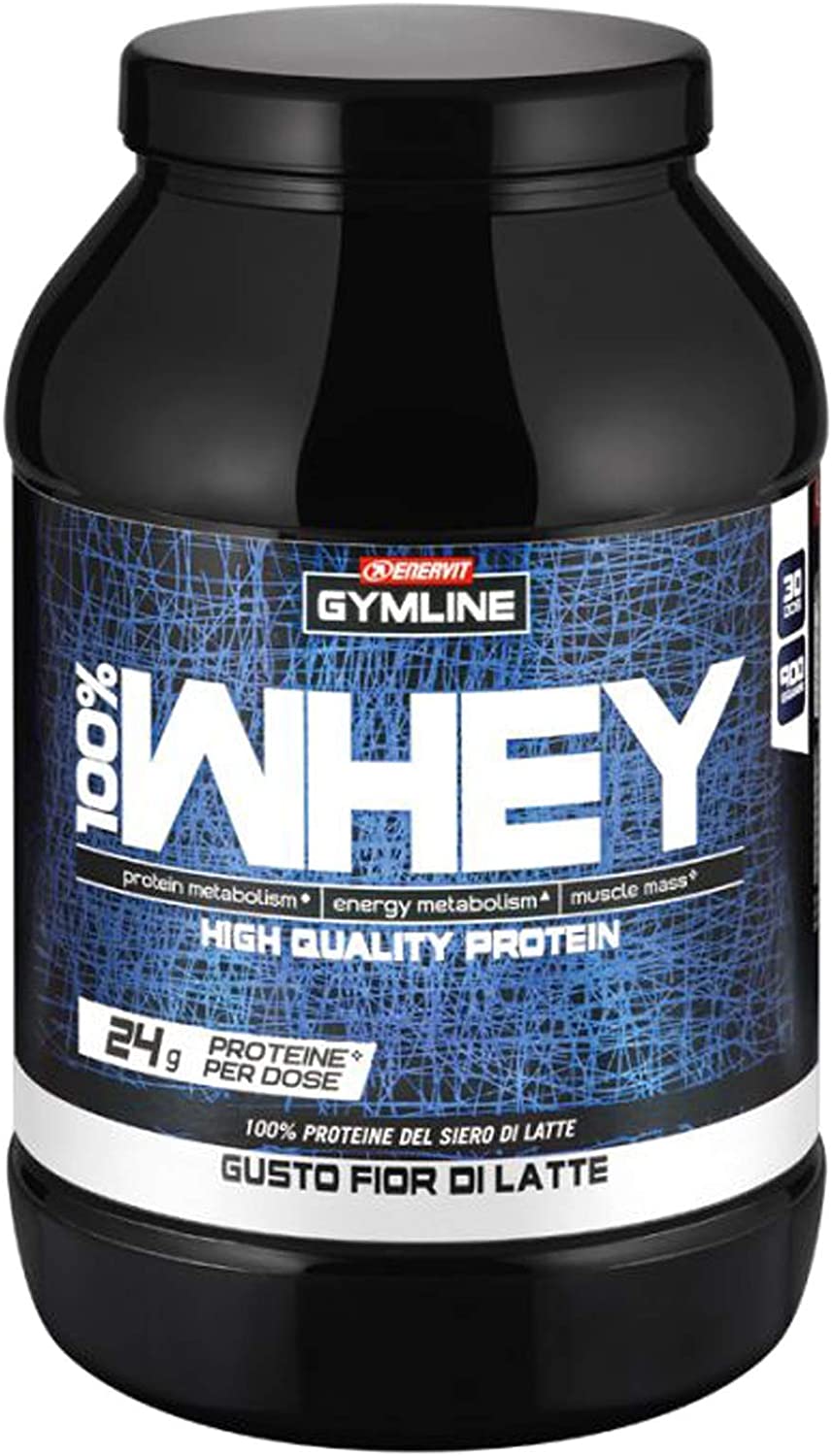 Enervit Gymline 100% Whey Protein Isolate - Integratore Massa Muscolare Gusto Fior di Latte - 900 g