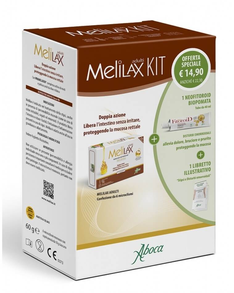 Aboca Melilax Kit Adulti - Microclisma Evacuativo 6 Pezzi + BioPomata NeoFitoroid Crema Rettale 40 ml