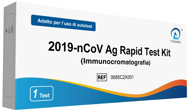 TEST ANTIGENICO RAPIDO COVID-19 V-CHEK AUTODIAGNOSTICO DETERMINAZIONE QUALITATIVA ANTGENI SARS-COV-2 IN TAMPONI NASALI MEDIANTE IMMUNOCROMATOGRAFIA 1 PEZZO