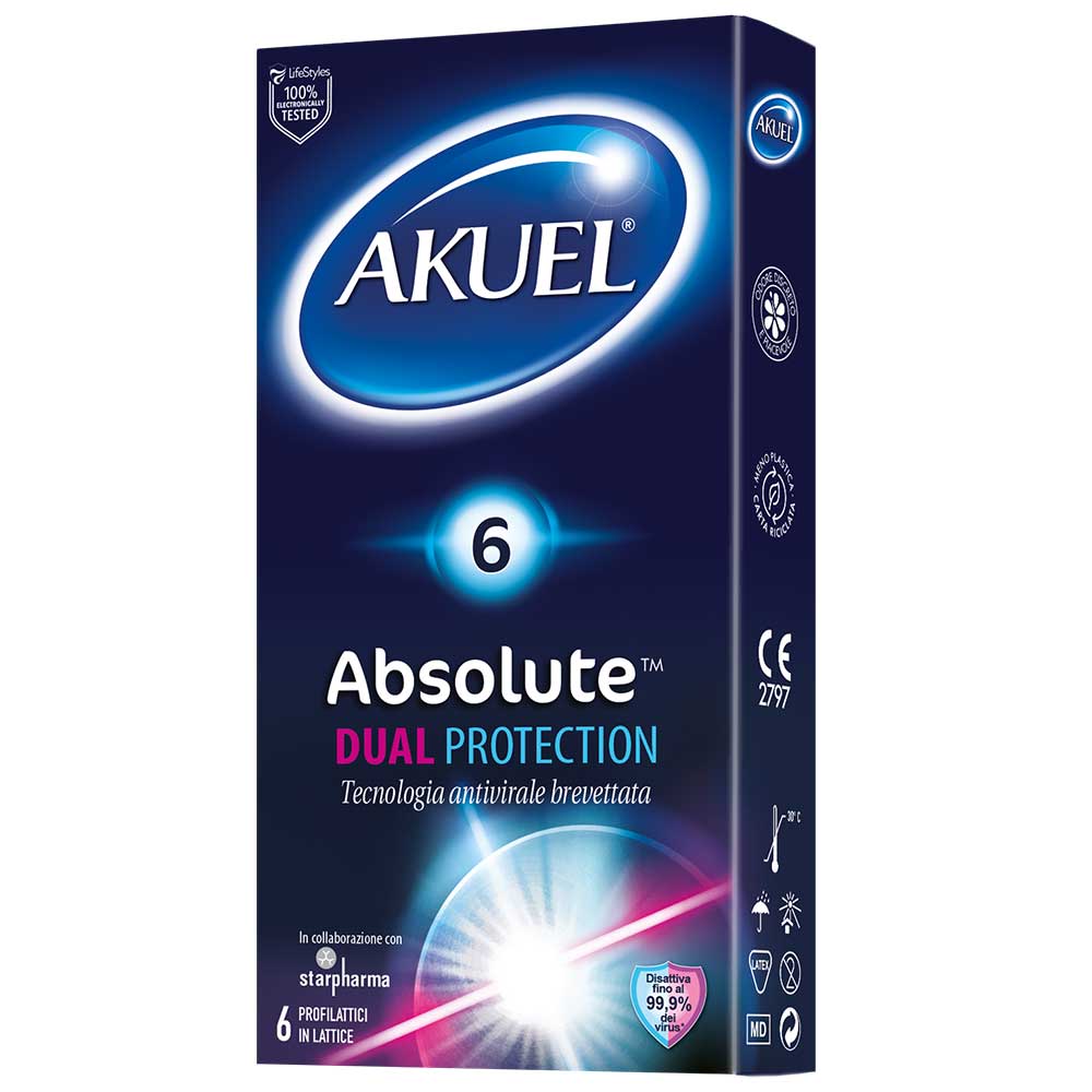 Akuel Absolue Dual Protection - Preservativi Lubrificati in Lattice - 6 Pezzi